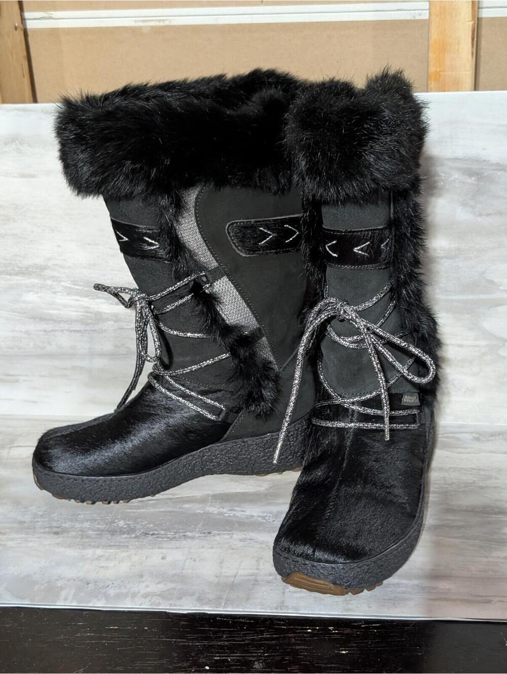Oscar Sport Black Winter Fur Lined & Trimmed Boots Made in Italy EU 38 US 7.5